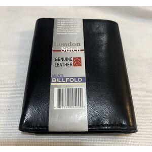 London Stitch Men's Trifold Black  Genuine Leather Billfold